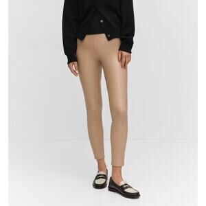 Mango MNG Beige Vegan Leather Mid-rise Ankle Legging Pants, size S